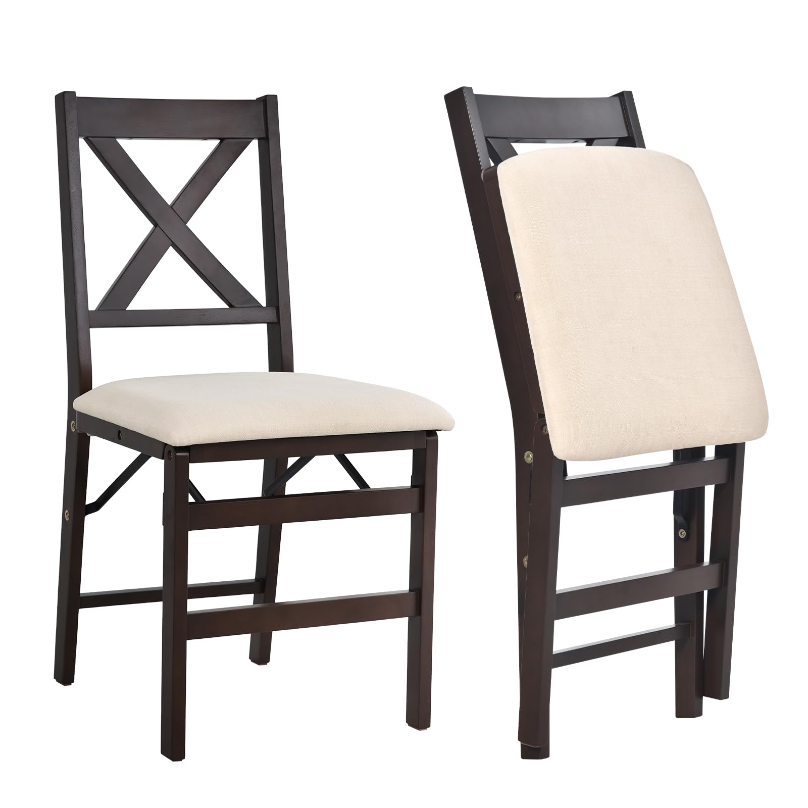 COLAMY Folding Dining Chairs Set of 2, Foldable Chairs with Padded Seats, Wood Folding Dining Room Chairs for Dinner, Kitchen, Party, Camping, Beige
