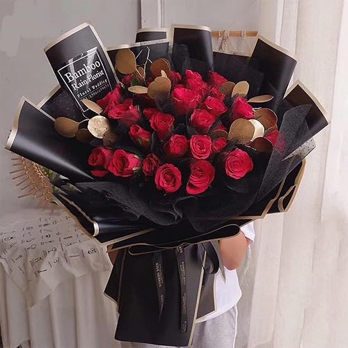 Miniatura 8 de XIGUI 20 hojas de papel de regalo de flores con borde dorado, suministros de ramo de floristería coreana, manualidades, embalaje de regalo o