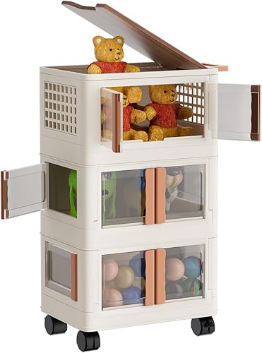 NIRIAHO Organizador de almacenamiento de 3 niveles, contenedores de almacenamiento plegables de gran capacidad de 48 cuartos de galón, contenedores