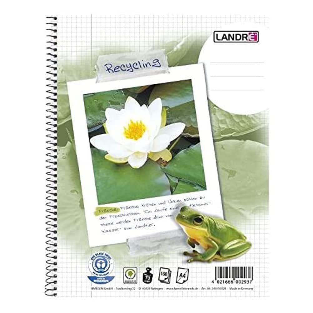 Landré-collegeblock-cahier 100050223 recyclé, blocs de 160 feuilles a4 à carreaux et margées 70 g/m² lot de 5