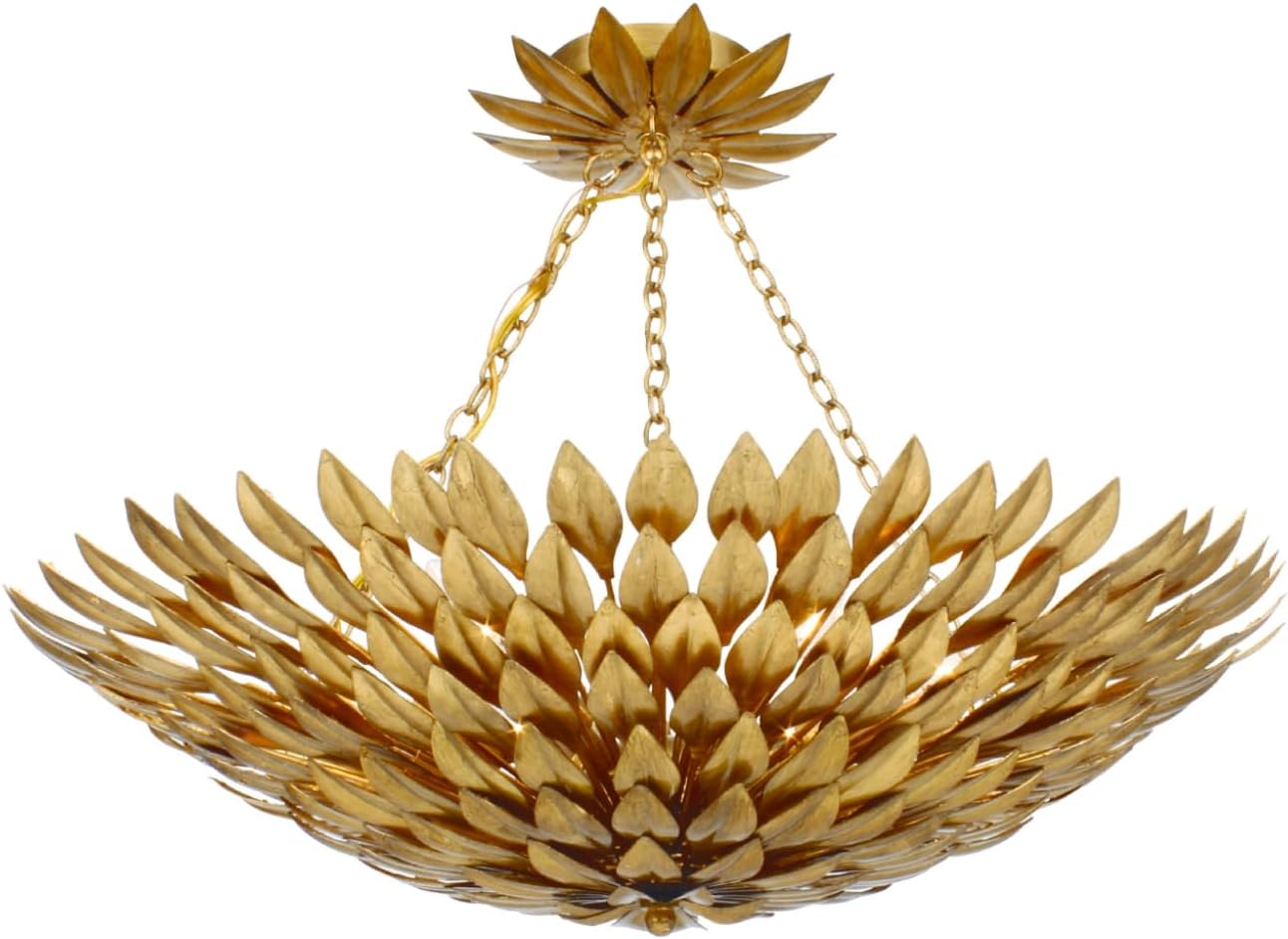 Crystorama Broche 6 Light Antique Gold Semi Flush Mount