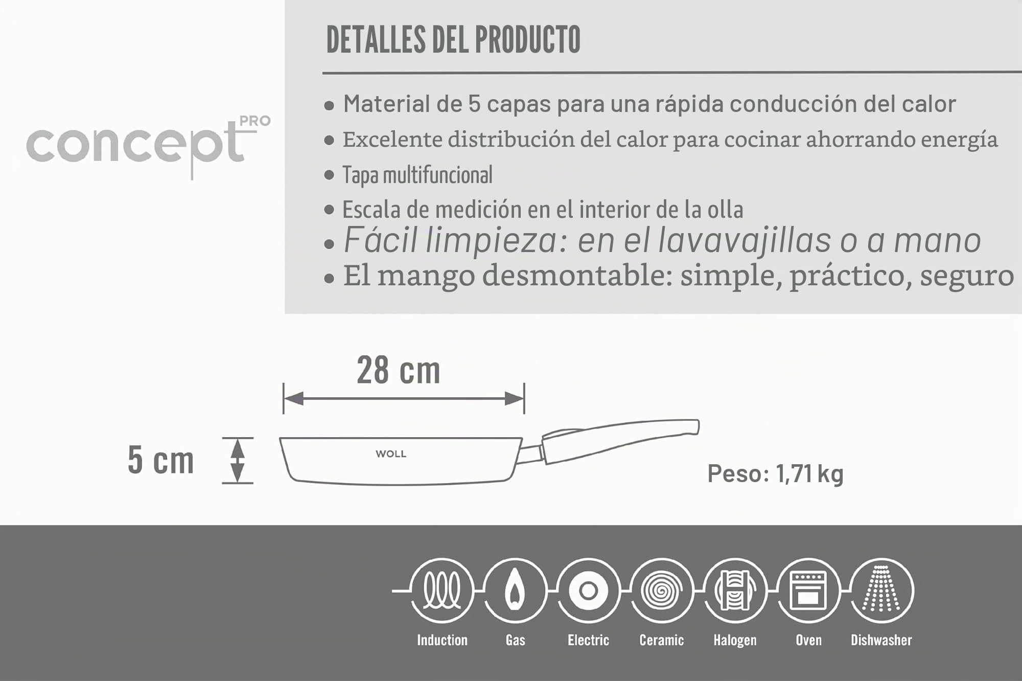 Woll 1528CO - Producto de menaje, 28 cm, Color Plateado