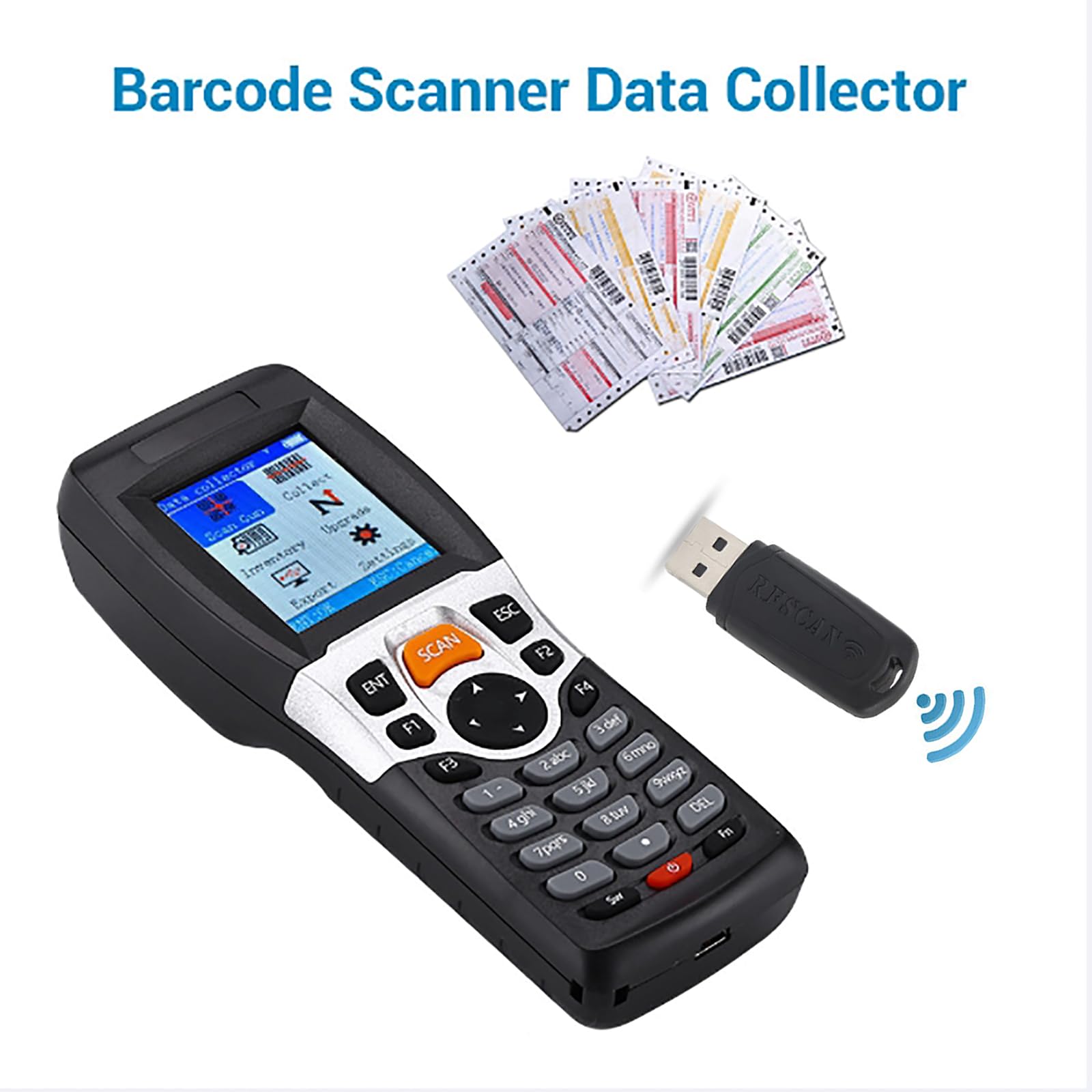 1D Escáner de Código de Barras Inalámbrico 2,4G Escáner de inventario y coleccionista, Lector de código de Barras para escanear colección e inventario con Pantalla LCD de 2,2 Pulgadas