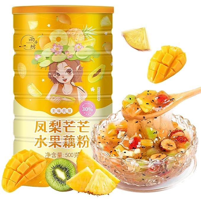Pineapple Mangguo Fruit lotus root starch 500g/can,Meal substitute powder，Healthy and Nutritious breakfast porridge，white fungus soup，Dessert, cereal，snack (Mango pineapple,1can)