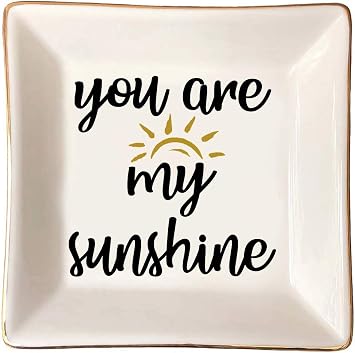 CHOOLD You Are My Sunshine Wife Girlfriend Daughter Friendship Square Ring Holder Jewelry Dish Trinket Holder Home Decor Dish Birthday Xmas Gift