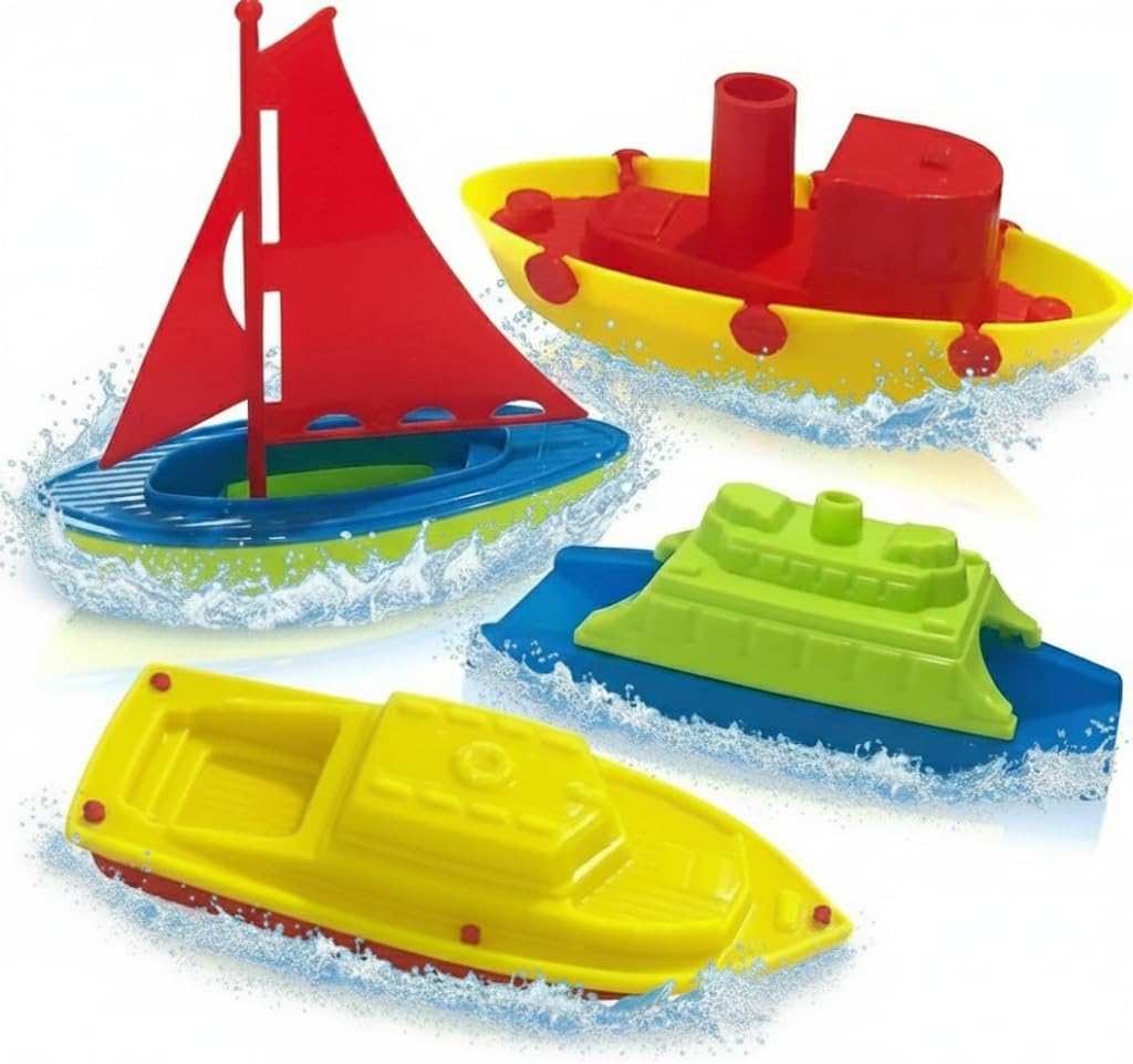 Artcreativity Toy Boat Bath Toys For Kids & Toddlers, Set Of 4, Pool Outdoor Water Play, Floating Bathtub, Summer Beach Toys, Cute Party Favors Boys And Girls