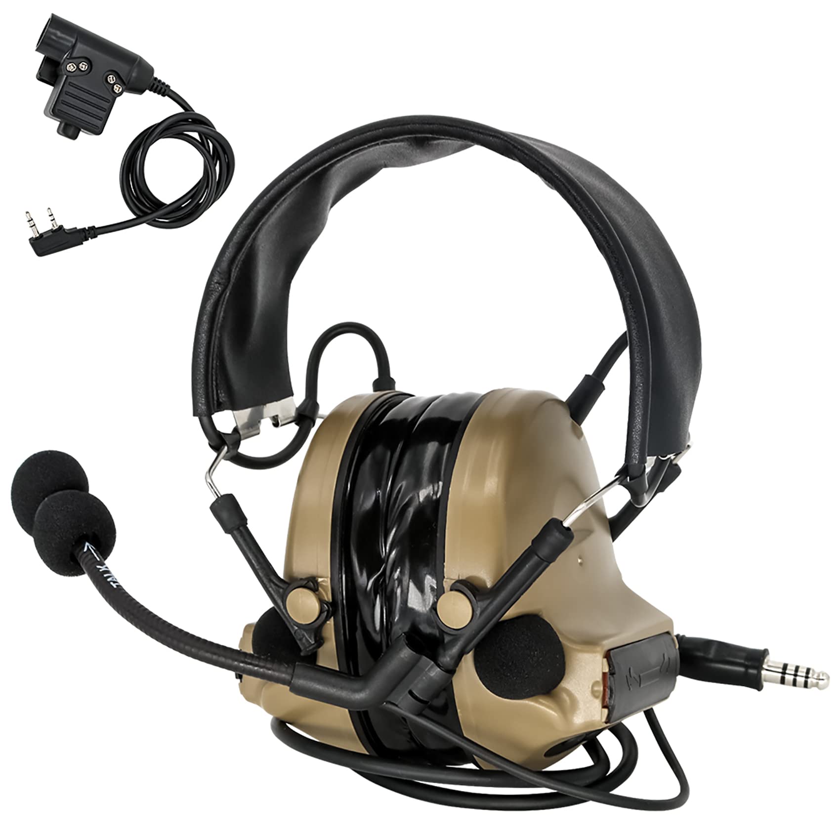 Tactical Headset,Sound Pickup Noise Reduction & K 2 Pin PTT for Airsoft Activities (Tan)