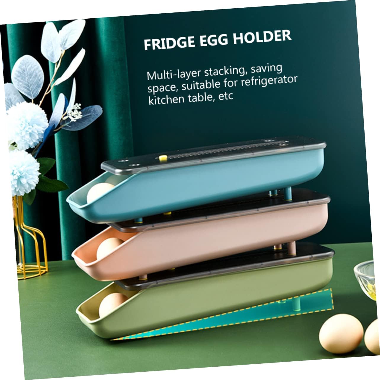 2pcs Stackable Plastic Holder Portable Refrigerator Storage Box Design Space-saving Organizer for Kitchen and Fridge Chicken Tray