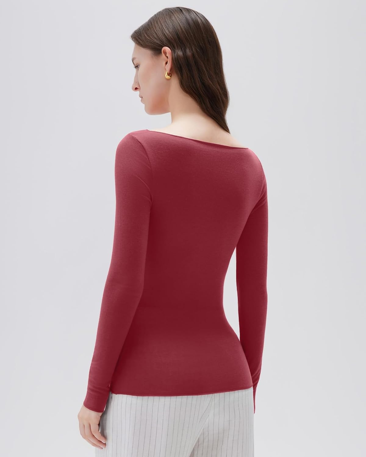 SUUKSESS Cloud Cashmere Women Boat Neck Fitted Long Sleeve Shirt Basic Knit Tops - Image 5