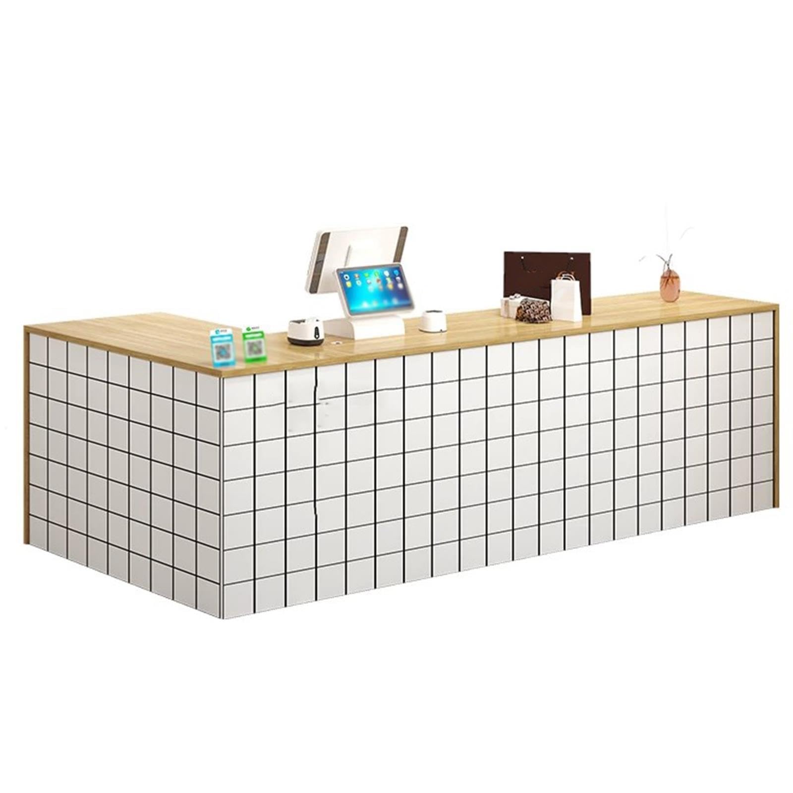 Mostrador de Recepción en L con Armario, Cajón con Llave y Estantes