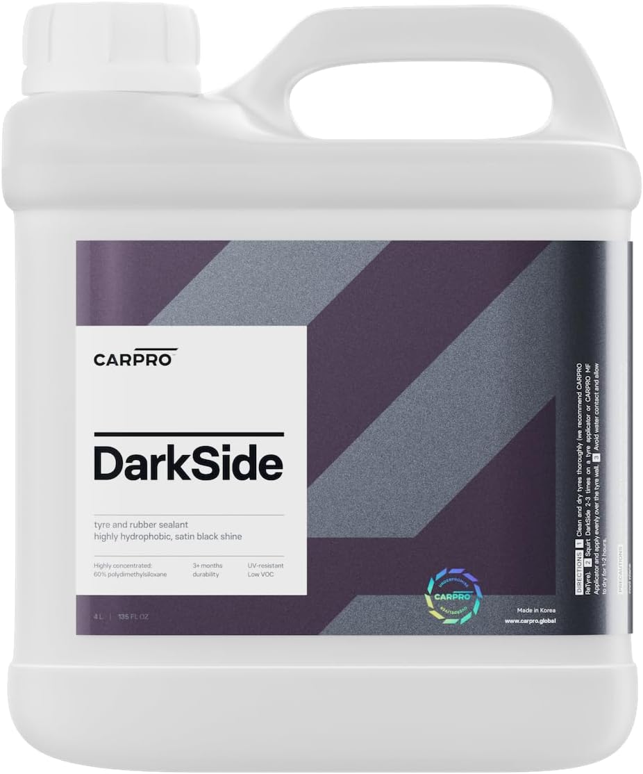 CARPRO DarkSide - Tire & Rubber Sealant, Hydrophobic & Self-Cleaning, Satin Black Shine, UV Protection, Revives Dull Faded Rubber, Ready to Use - 4 Liter (135oz)