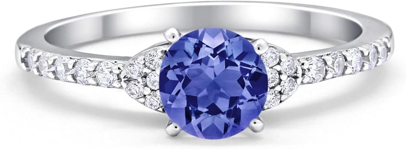 Blue Apple Co. Art Deco Wedding Engagement Bridal Ring Round Simulated Cubic Zirconia 925 Sterling Silver