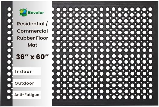 Envelor Anti Fatigue Mats for Kitchen Floor, Rubber Bar Mat, Non Slip Commercial Floor Mat with Drainage Holes, Indoor Outdoor Rubber Mat for Restaurant, Garage, Entryway, Entry Mat 36 x 60 in