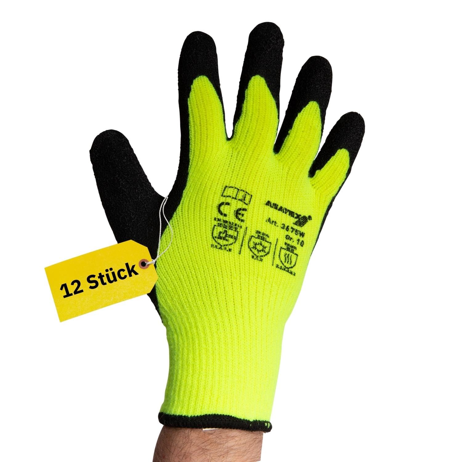 12 x Arbeitshandschuhe Winter aus Latex in Größe 10 I Handschuhe gefüttert Herren & Damen I Thermo-Handschuhe Arbeit I Gloves Winter I Baustellen-Kleidung I Handschuhe Arbeit Winter