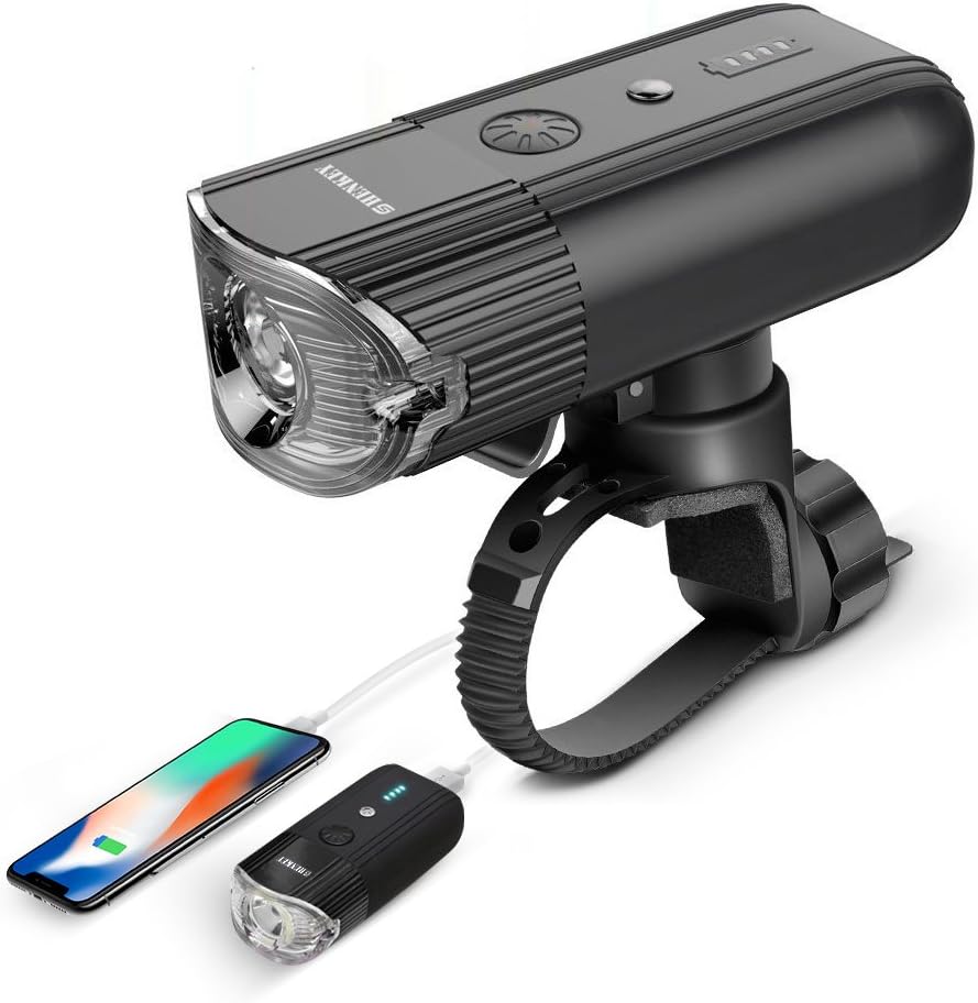 shenkey Bike Headlight Cree LED USB Rechargeable Bicycle Front Light (4000mAh/ 1000 Lumens) Super Bright IP65 Waterproof Headlamp Flashlight Work as Power Bank Torch for All Bicycle MTB Cycling