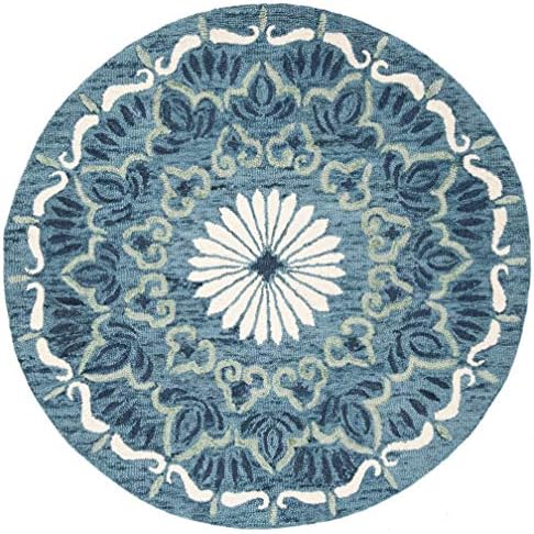 SAFAVIEH Novelty Collection Area Rug - 6' Round, Blue & Ivory, Handmade Boho Wool, Ideal for High Traffic Areas in Living Room, Bedroom (NOV602M)