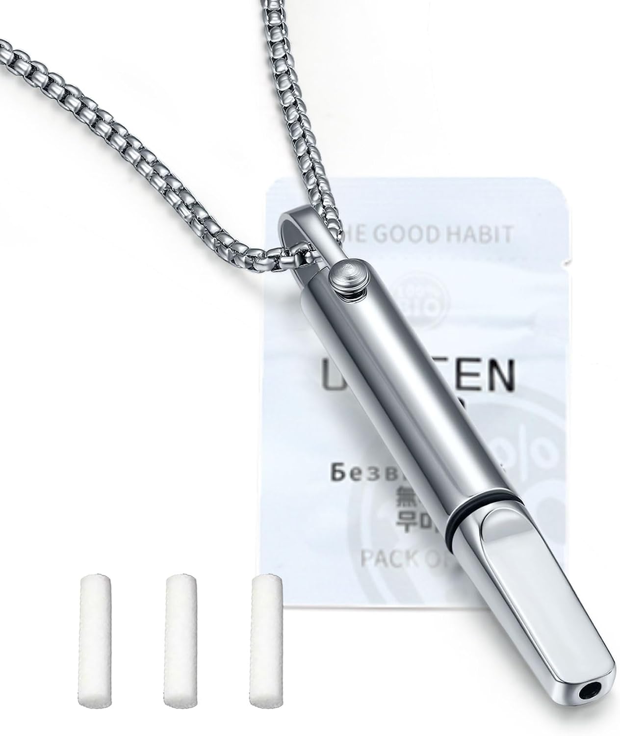 Mindful Breathing Necklace, Stainless Steel Smokeless Inhaler with Filters