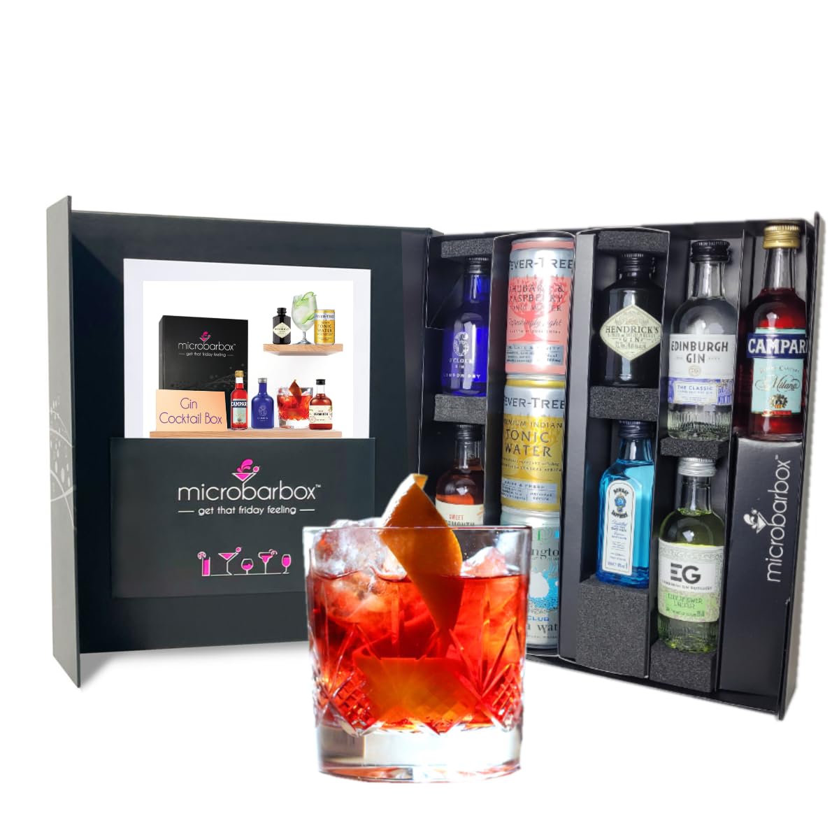 Gin Cocktail Gift Set in a Premium Luxury Gift Box | Features: Negroni, Classic G&T, Rhubarb Gin Fizz, Elderflower Collins | 40th Birthday Gifts for Women