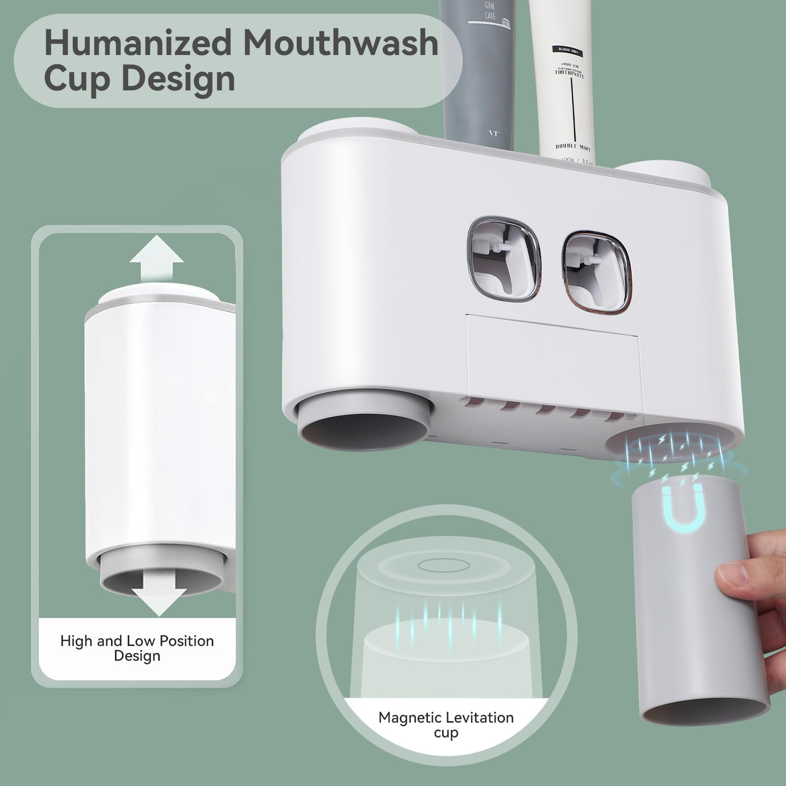 Soporte para Cepillo de Dientes, Montaje en Pared para baño con dispensador de Pasta de Dientes, exprimidor de Pasta de Dientes eléctrico automático de 4 Tazas,Blue