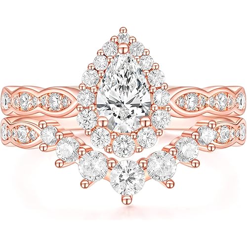 TIGRADE 1CT Bridal Ring Sets Teardrop Wedding Band Vintage Pear Cubic Zirconia Engagement Ring Halo CZ Promise Ring Gift for Women Size 3-12