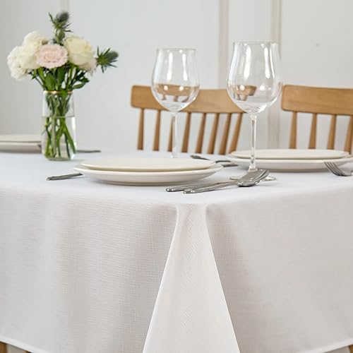 Miniatura 2 de maxmill Mantel rectangular con textura de lino sintético, resistente al agua, sin arrugas, a prueba de derrames, mantel suave para decoración de