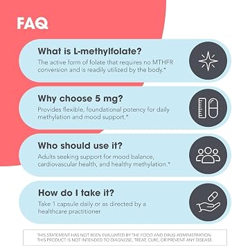 MethylPro L-Methylfolate 5 mg - L Methyl Folate, Methylfolate Supplement for Women & Men, Methylated Vitamin B9 (5-MTHF) for Brain Health, Focus, Calm - 30 Capsules (Pack of 1)