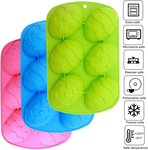 Miniatura 6 de Maxin Juego de 3 moldes de silicona para huevo, 6 moldes de chocolate de Pascua, molde antiadherente de grado alimenticio para hacer