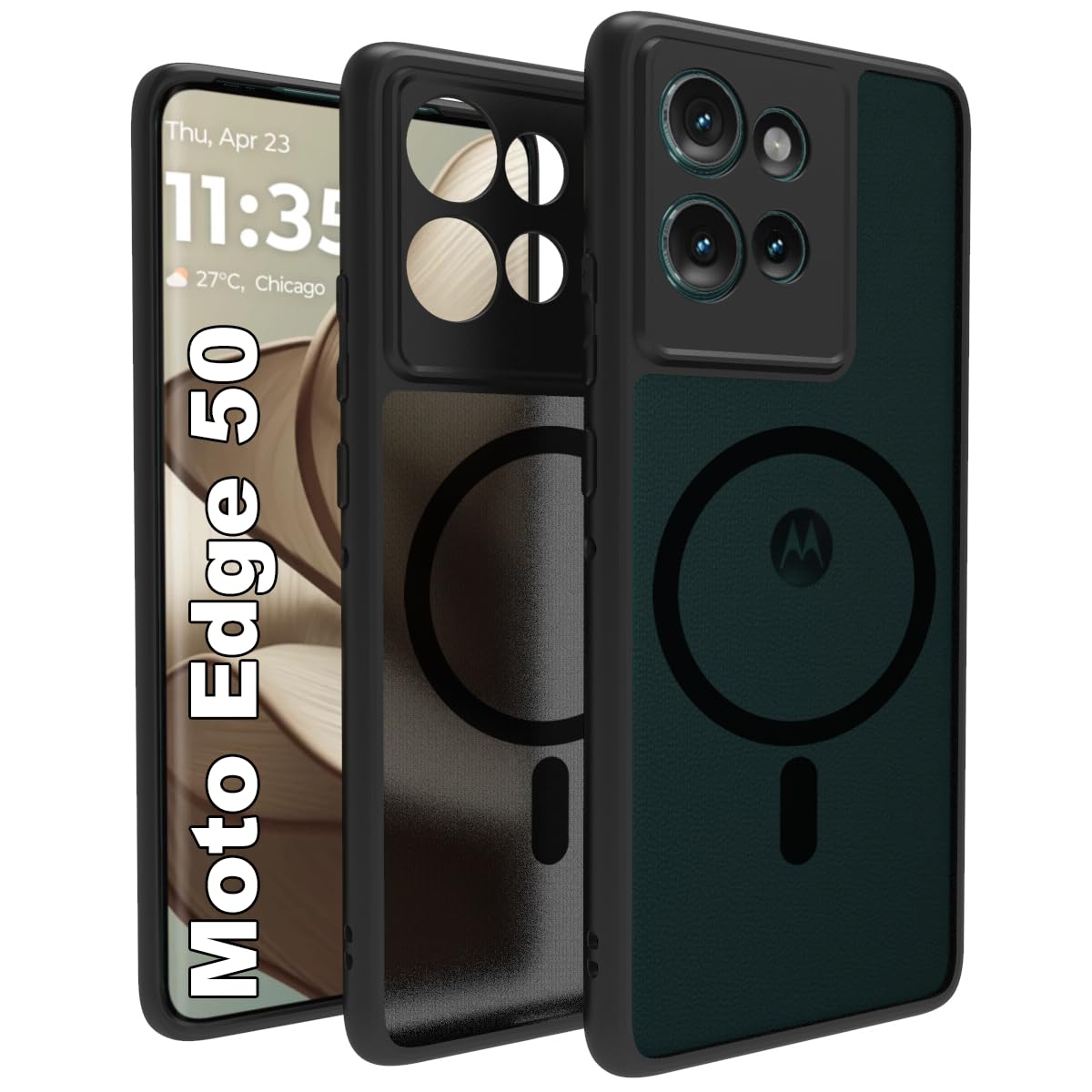 RIGGEAR Shockproof Sleek Hybrid Armor Back Cover Case Compatible with MagSafe Accessories for Motorola Moto Edge 50 5G (Smoke Black Matte PC + Black TPU Bumper) (B0DG5VN5CC) Amazon Price History, Amazon Price Tracker