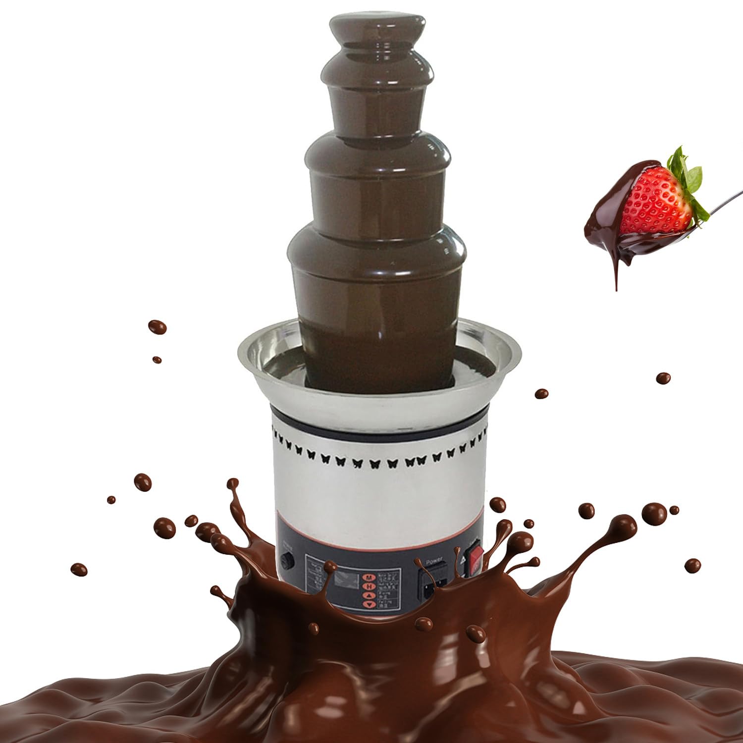 ASerZenith Electric Chocolate Fondue Fountain, Stainless Steel Hot Chocolate Machine For Parties, Weddings, Birthdays,4Tier
