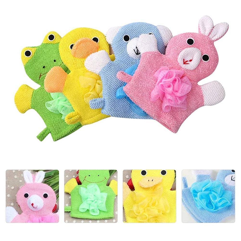 4Pcs Cute Baby Kids Bath Sponge, Mitt,Cartoon Exfoliating Gloves Baby Kids Shower Gloves Scrubbing Gloves Bath Mitts for Babies