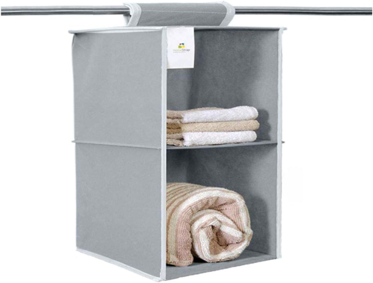HomeStrap Non Woven 2 Shelf/Compartment Closet Cloth Hanging Organizer/Clothes Storage Wardrobe Organiser for Almirah - Grey -Pack of 1