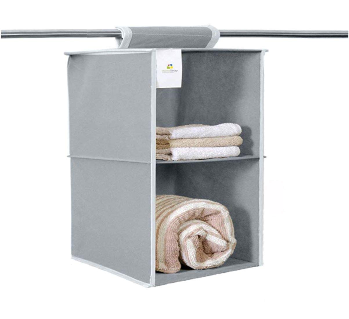 HomeStrap Non Woven 2 Shelf/Compartment Closet Cloth Hanging Organizer/Clothes Storage Wardrobe Organiser for Almirah – Grey -Pack of 1