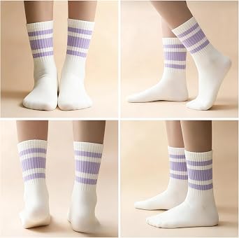 Retro Striped Crew Socks Sport Socks,Casual Cotton Stretchy Socks, with Seamless Toe for Men and Women Multicolor