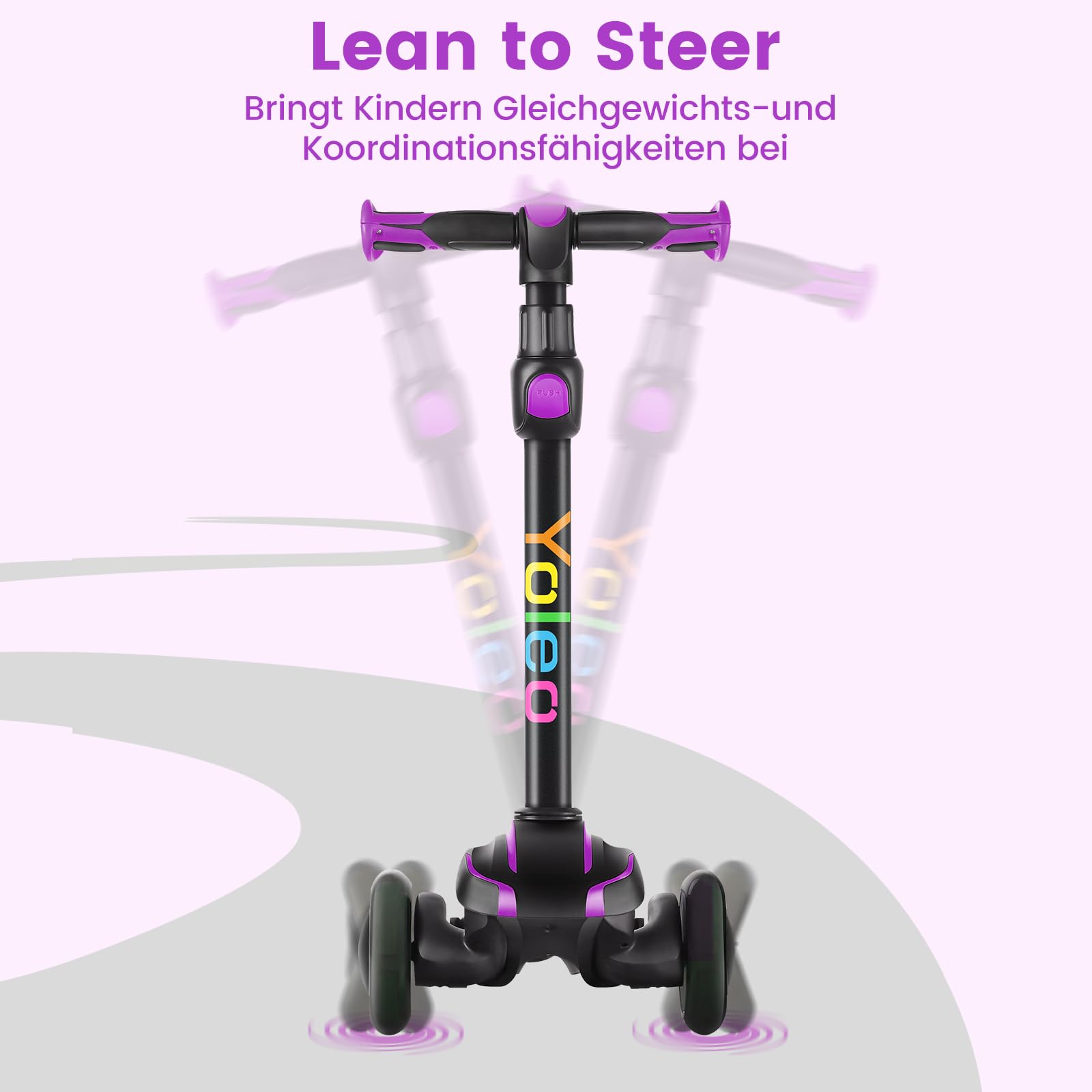 YOLEO Roller Kinder für 3–12 Jahre, Kinder Roller mit 4 Verstellbaren Höhen, Leuchtenden Räder Kinderroller, Stoßdämpfendes Design, Leicht zu Lenken, Balance-Trainings-Roller für Kinder