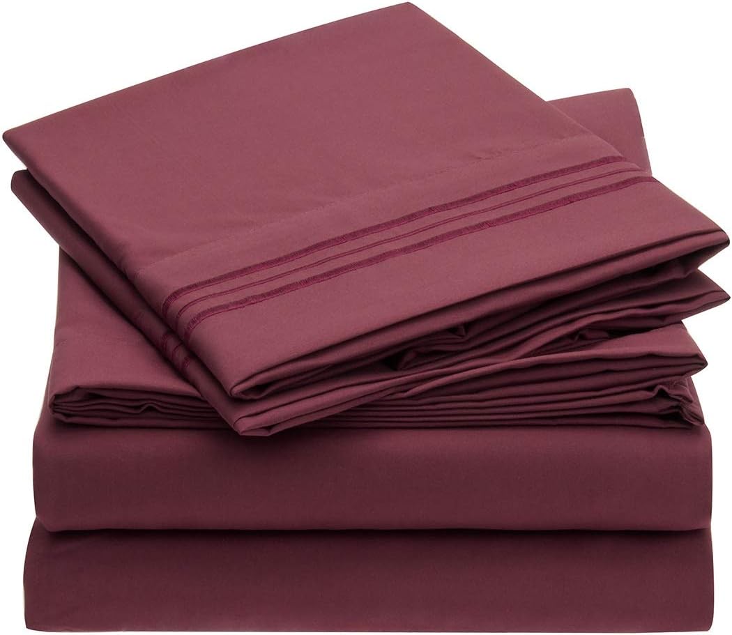 Mellanni 3pcs Bed Sheet Set Brushed Microfiber 1800 Bedding - Wrinkle, Fade, Stain Resistant - 3 Piece - 1 Fitted Sheet and 2 Pillowcases (Queen, Burgundy)