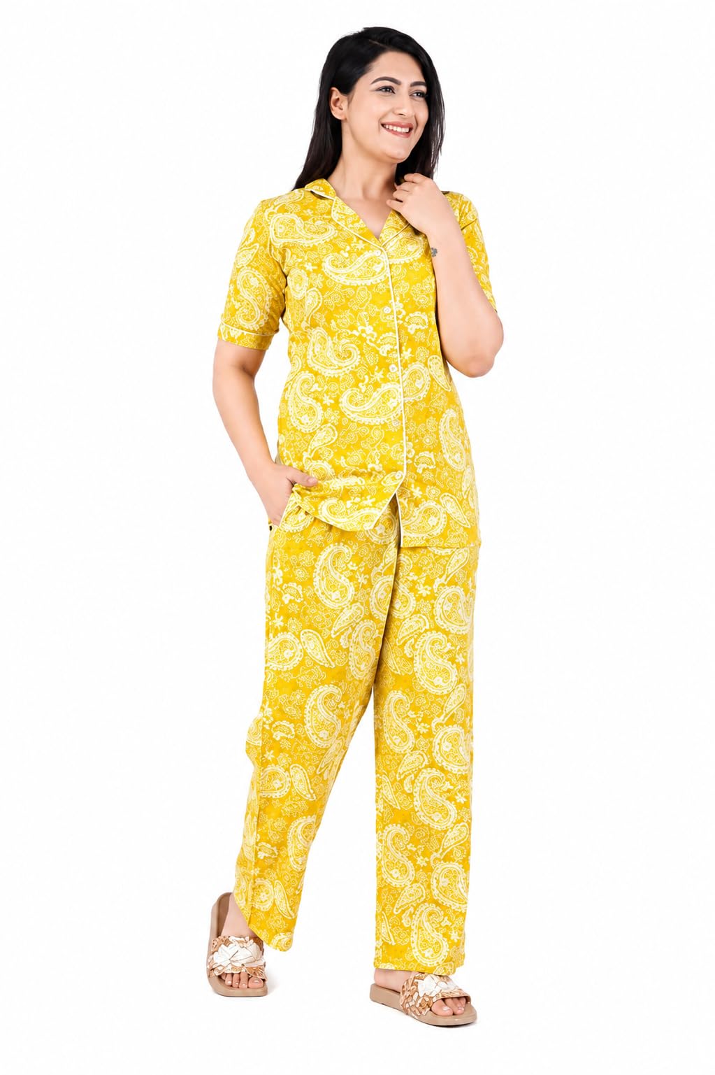 Women Women Soft Viscose Rayon Printed Kurti Lounge Co-Ord Night Suit Set | Breathable Lightweight Fabric | Relaxed Fit Shirt Top with Palazzo Pants-image-43