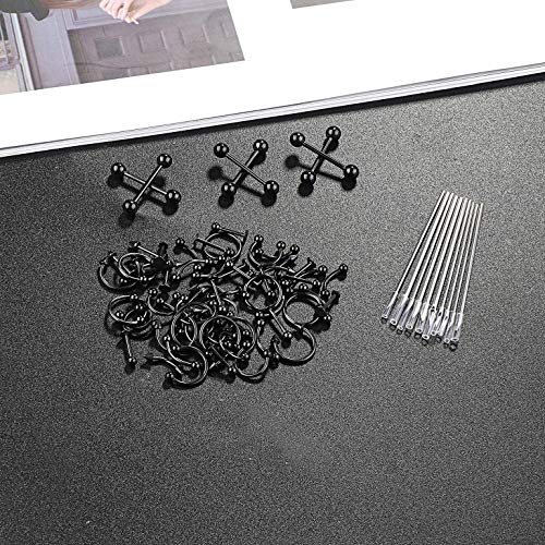 Orazio 84Pcs Professional Piercing Kit Stainless Steel 14G 16G Belly Tongue Tragus Nipple Lip Nose Ring Body Jewelry (B:1Set Black) #TOP4