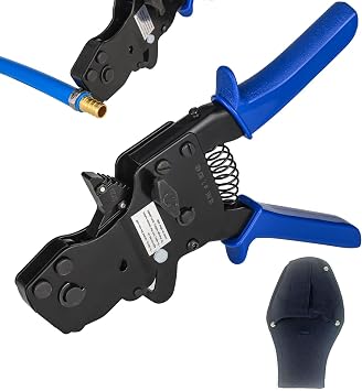PEX Ratchet Cinch Clamp Tool with Holster for Stainless Steel Clamp Rings, One-Hand Ratchet Design Crimper Tool from 3/8", 1/2", 3/4", 5/8" and 1", ASTM2098