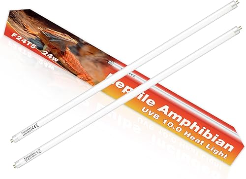 Bombilla T5 UVB para reptiles, paquete de 2 bombillas HO 24W para reptiles anfibios, iluminación de hábitat de 22 pulgadas, 10.0, bombilla UVB,