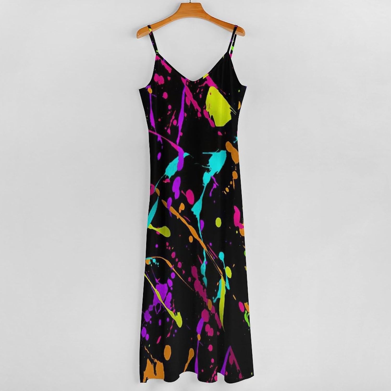 Glow in Dark Splatter Neon Women's Summer Maxi Dress Long Sleeveless Strap Beach Dresses - Image 4
