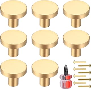 Gold Cabinet Knobs, 8 Pcs Brushed Brass Round Kitchen Cabinet Hardware P...
