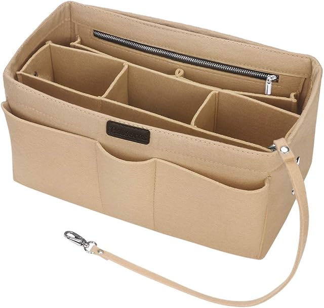 Handbag Organiser Insert, Betoores Felt Insert Bag Organiser Bag in Bag Organizer with Detachable Bag and Key Chains Perfect for Speedy Neverfull Tote,Beige - XL