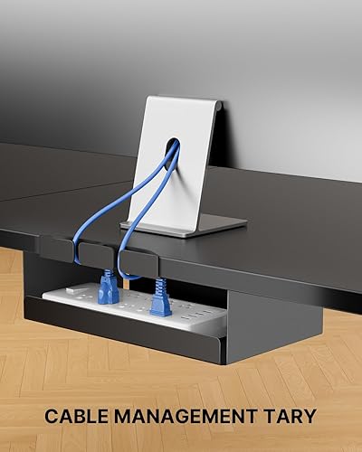 Miniatura 5 de Marsail Escritorio eléctrico de esquina de 63 x 55 pulgadas en forma de L con toma eléctrica 4 en 1, escritorio para computadora con gancho para