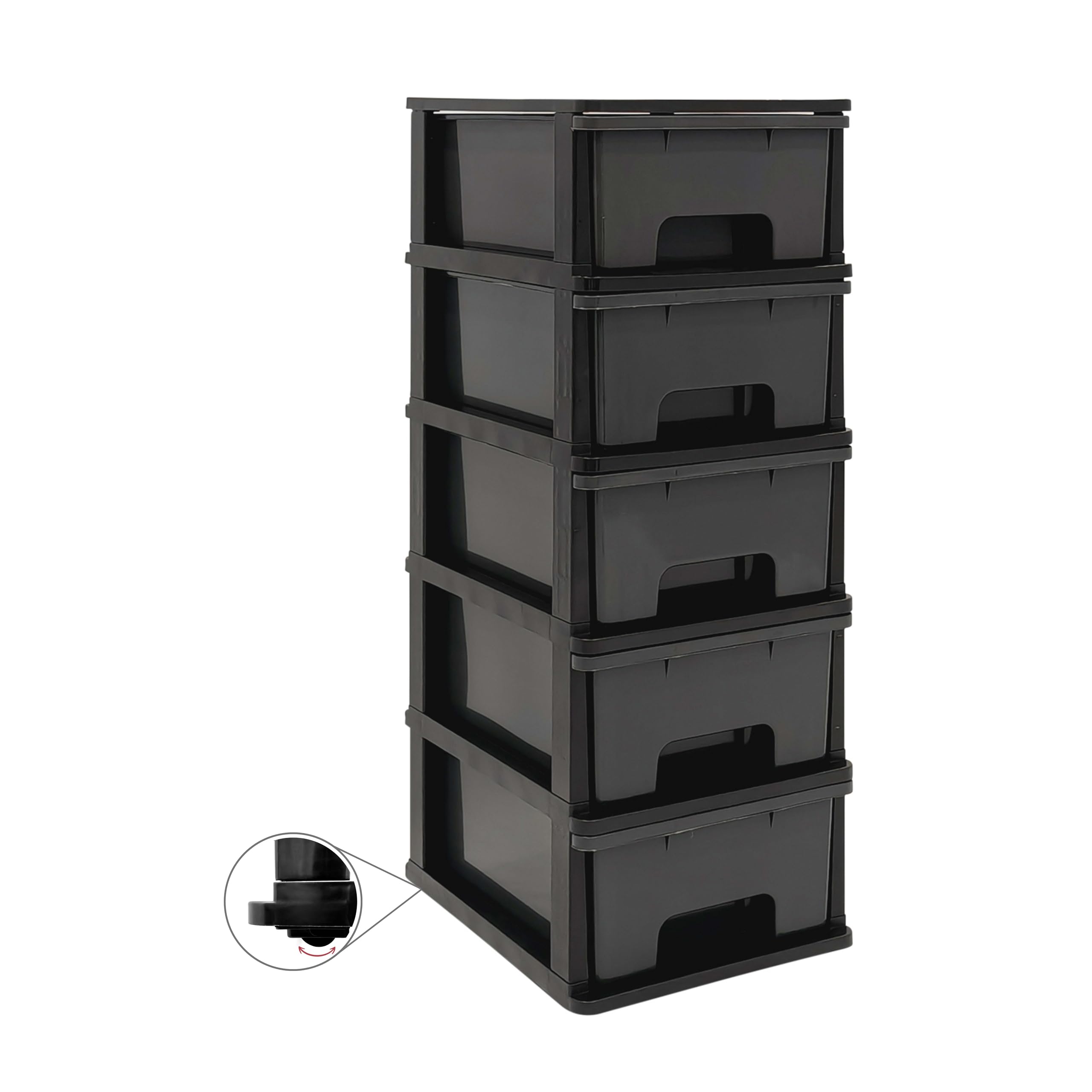 Sponsored Ad – Plastic Drawers Storage Unit, With Wheels, Storage Drawers, Tower, 5 x 17L Drawers, Black Frame/Modern Grey Draws