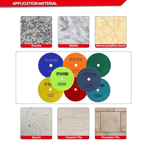 Miniatura 6 de DT-DIATOOL Almohadillas de pulido de diamante seco de 4 pulgadas para granito mármol cuarzo piedra encimera azulejos 8 piezas grano 50