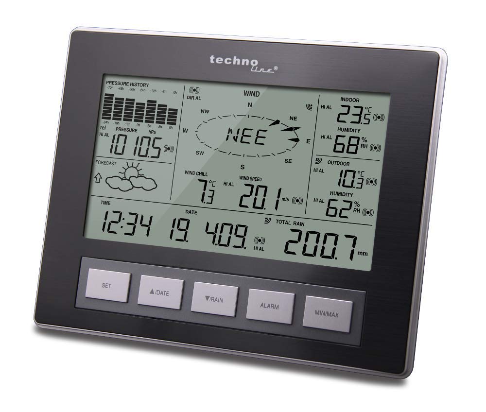 Technoline WS 2816, Wetterstation mit allen relevanten Daten zum aktuellem Wetter, mit nützlichen Zusatzfunktionen und Messungen, Datenübertragung auf PC, inklusive PC-Software