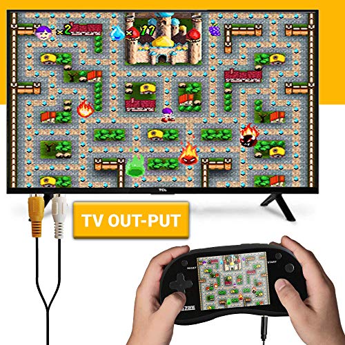 IQ Toys Handheld Arcade Game Zone Player Console Classic 220 Preloaded Video Games for Kids, 16 BIT Large 3" Screen, Rechargable, Black