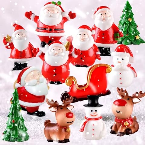 RunFar shop Christmas Miniature Ornaments Mini Christmas Small Figures Resin Garden Micro Landscape Christmas Decoration Dollhouse Santa Snowman Elk Table Decoration DIY Cover