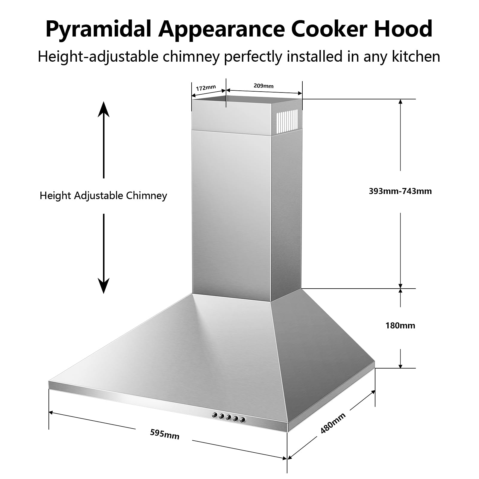 SNDOAS A++ Hotte Aspirante 60cm, Evacuation ou Recyclage 350 m³/h | Hotte Cuisine avec 2 Filtres à Charbon, 3 Vitesses, Hotte Murale Silencieuse en Inox Argent, Éclairage LED