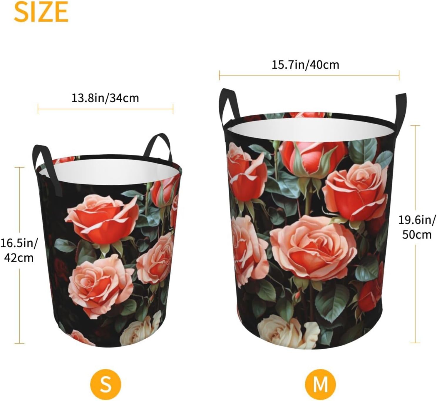Beautiful rose gift Laundry Basket With Handles, Foldable Laundry Hamper Oxford Cloth Dirty Clothes Basket Waterproof Clothes Toys Storage Bin Organizer for Bedroom Bathroom Dorm
